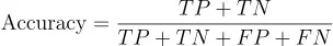 Specificity formula: TN divided by (TN + FP)
