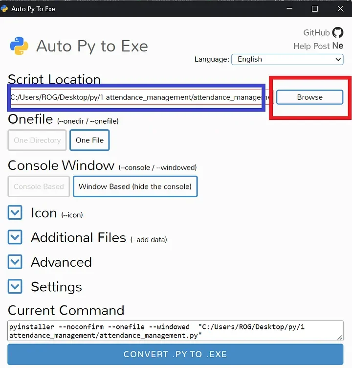 One File vs One Directory option in auto-py-to-exe