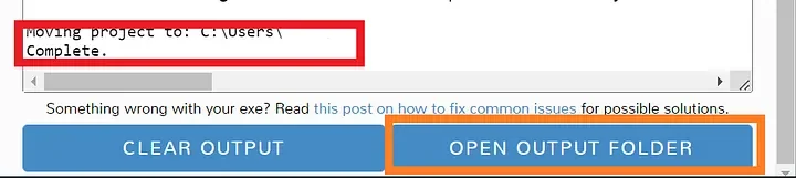 auto-py-to-exe conversion complete with output folder