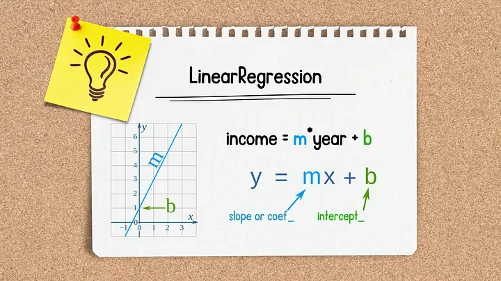 Gradient descent on cost function surface — bowl shape with arrow descending to minimum