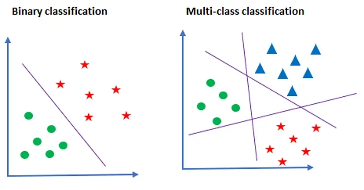 Binary classification: input classified into one of exactly two classes