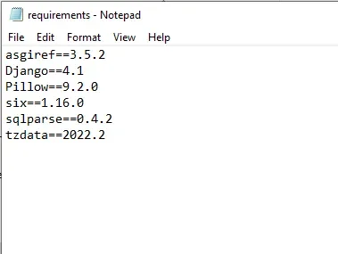 requirements.txt file showing Python package versions